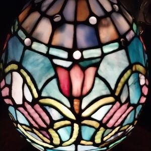 Vintage Stained Glass Egg Lamp W/ Tulips Flowers Tiffany-style W/Flawd